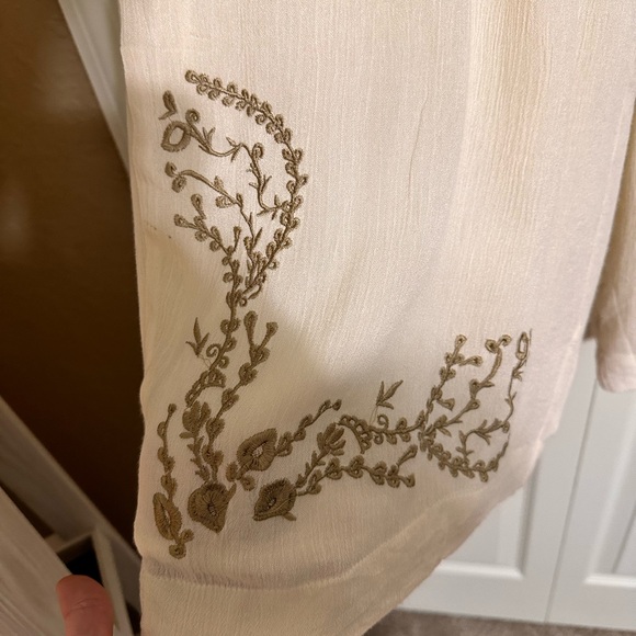 Elie Tahari Buttercream Embroidered Wide Leg Flowy Pants - Picture 7 of 9